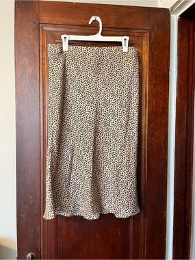 Leith Beige and Black Leopard Print Midi Skirt